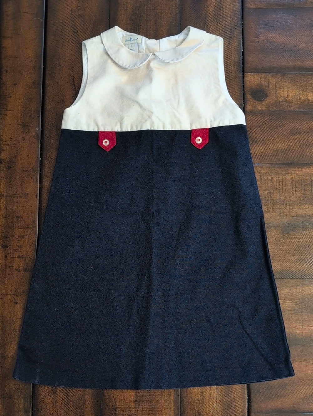 Olive Juice Girls Size 6 Navy and White Sleeveless A-Line Dress